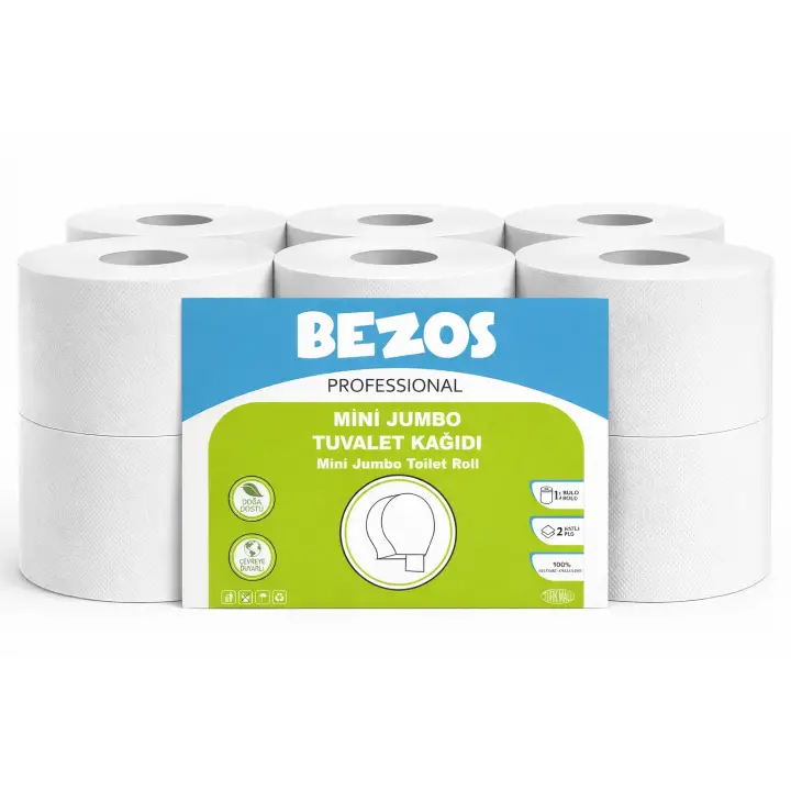 Bezos Professional Mini Jumbo Tuvalet Kağıdı 36 Rulo | 2 Katlı | %100 Selüloz | Endüstriyel &amp; Ev Tipi Kullanım 3X12RULO