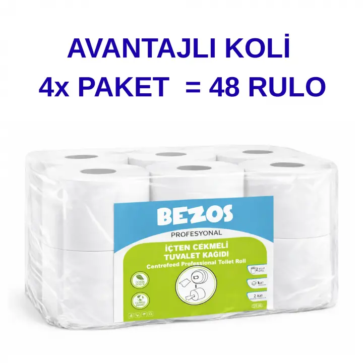 Bezos Profesyonel İçten Çekmeli Tuvalet Kağıdı 48 Rulo | Mini Cimri | 2 Katlı %100 Selüloz 4X12RULO