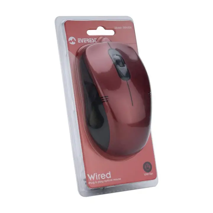 Everest SM-258 Usb Kırmızı 1200dpi Optik Kablolu Mouse