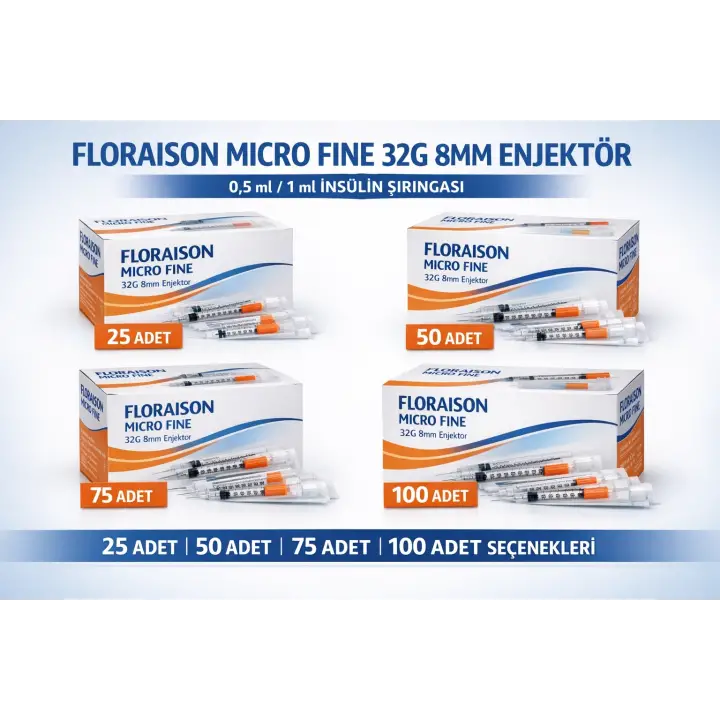Floraison Micro Fine 32G 8mm Enjektör İnsülin Şırıngası