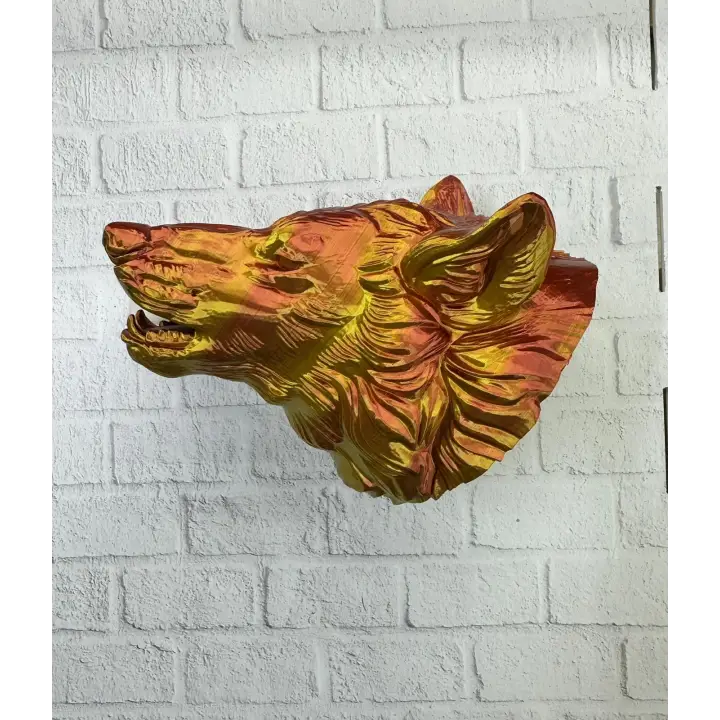 Gold Renk 3D Kurt Başı Duvar Dekoru