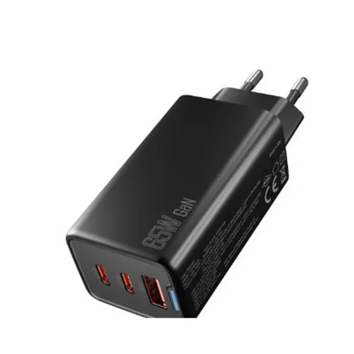 Hytech HY-XEG65 2-USB-C + USB-A GAN PD 65W - QC 18W Type PD-PPS Siyah EV-NOTEBOOK Şarj Adaptör
