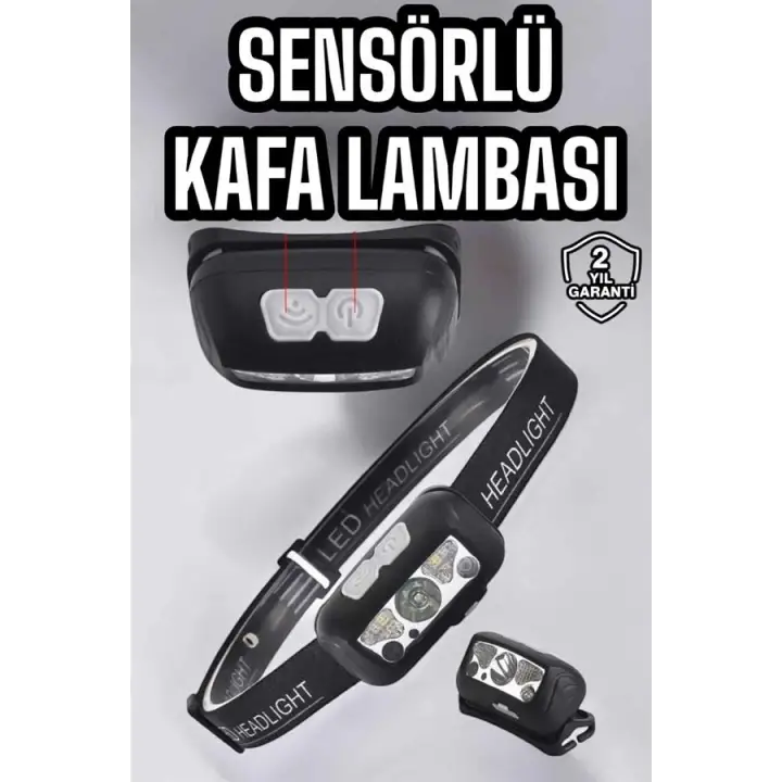 Kafa Lambası Kamp Lambası Sensörlü Şarjlı Ayarlanabilir