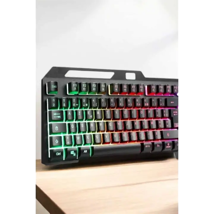 Led Işıklı Oyuncu Klavye Usb Girişli RGB Işıklı Q Klavye Mouse Hediyeli