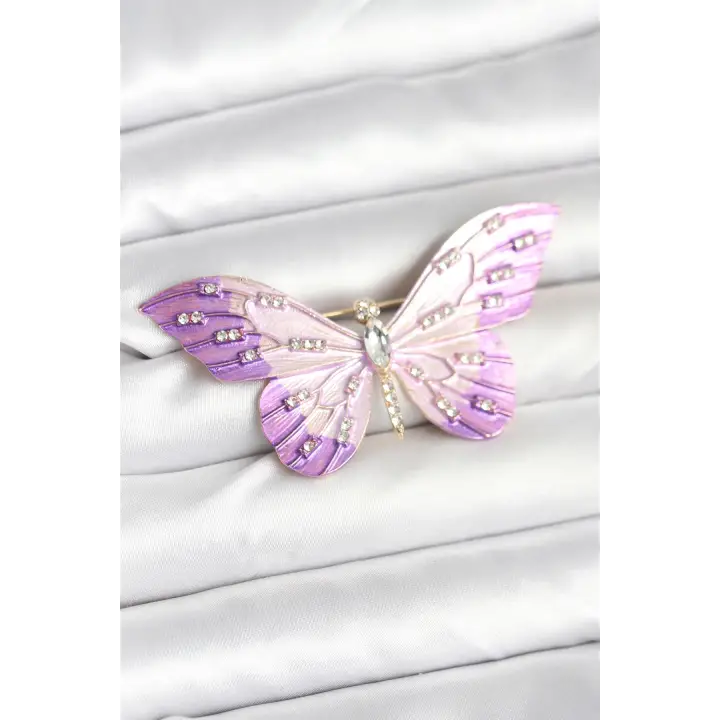 Lila Renk Kelebek Model Broş