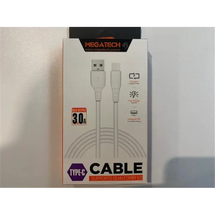 Megatech CHC65 3.0a 1mt Beyaz Usb Type-c Şarj Kablosu