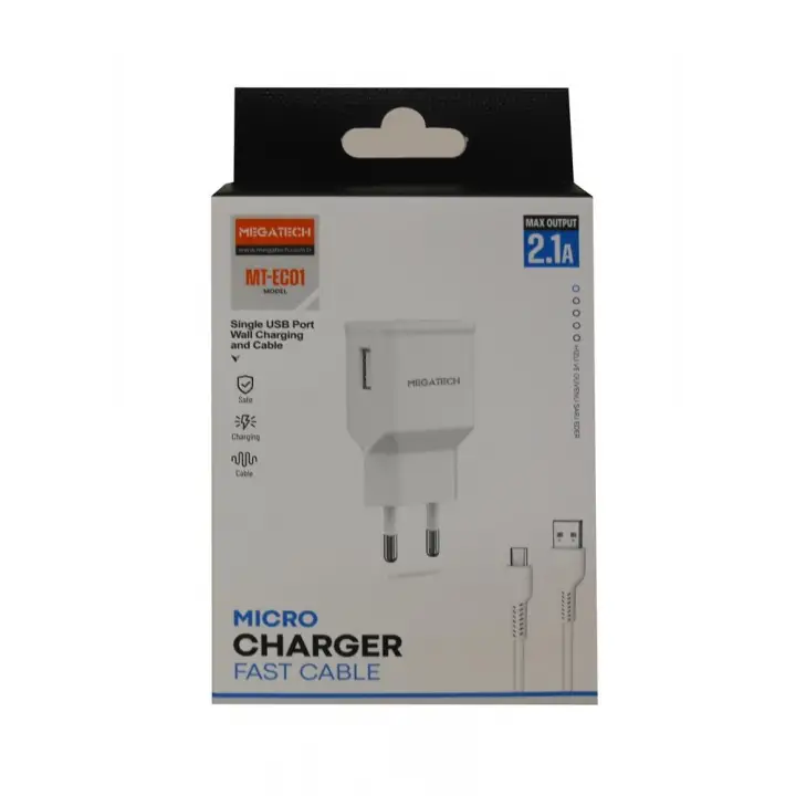 Megatech- EC01 2.1A Ev Şarj+ Micro Kablo Hızlı Şarj