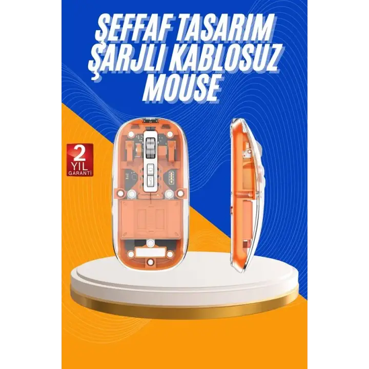 Mouse Fare Kablosuz Mouse Fare Şarjlı Bluetooth Sessiz 5 Tuşlu Şeffaf