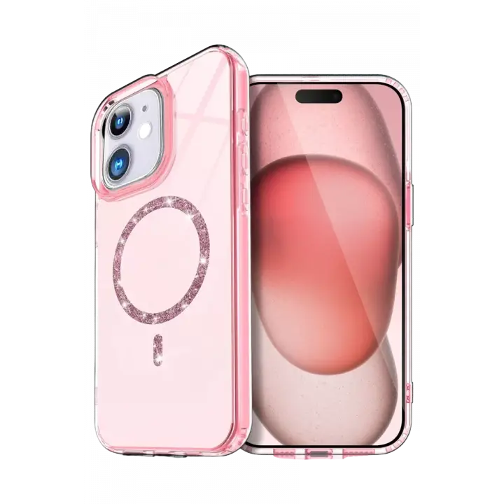 Newface Apple iPhone 12 Live Diamond Magsafe Kapak - Pembe
