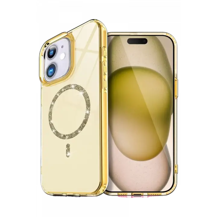 Newface Apple iPhone 12 Live Diamond Magsafe Kapak - Sarı