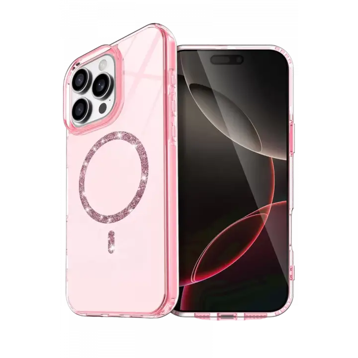 Newface Apple iPhone 14 Pro Max Live Diamond Magsafe Kapak - Pembe