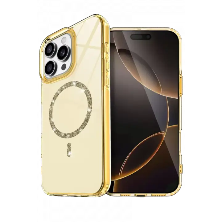 Newface Apple iPhone 14 Pro Max Live Diamond Magsafe Kapak - Sarı