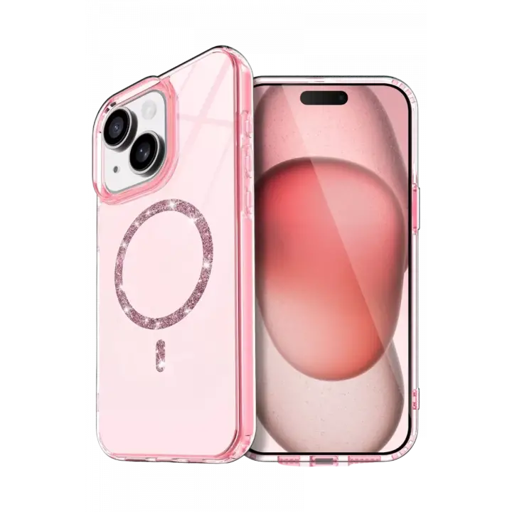 Newface Apple iPhone 15 Plus Live Diamond Magsafe Kapak - Pembe
