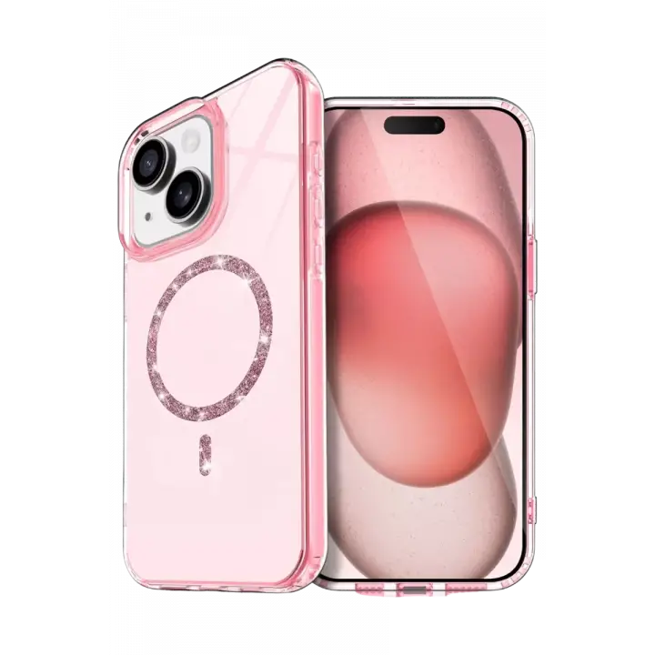 Newface Apple iPhone 15 Plus Live Diamond Magsafe Kapak - Pembe