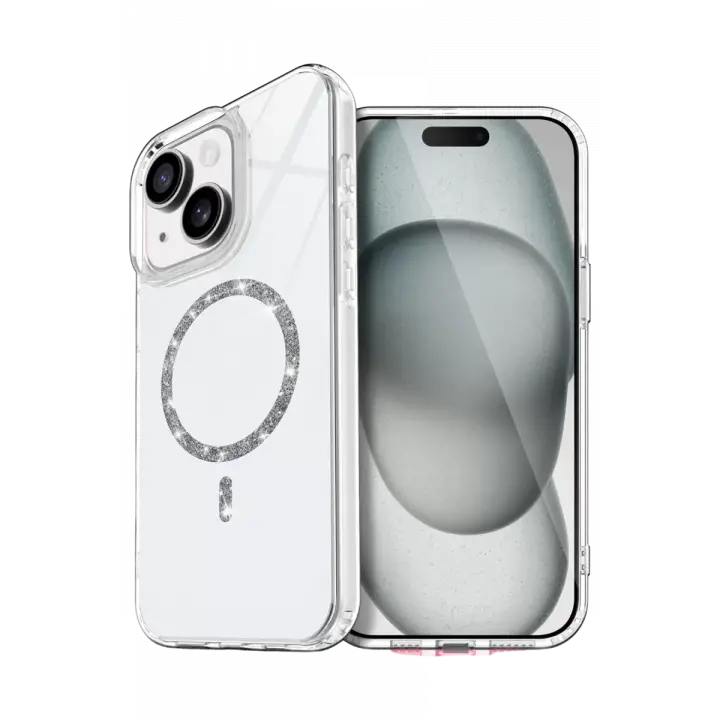 Newface Apple iPhone 15 Plus Live Diamond Magsafe Kapak - Şeffaf