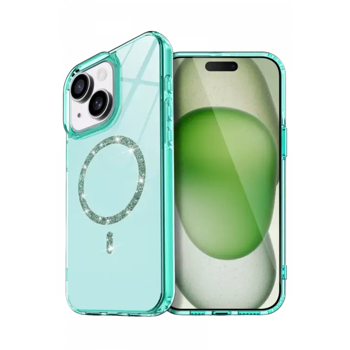 Newface Apple iPhone 15 Plus Live Diamond Magsafe Kapak - Yeşil