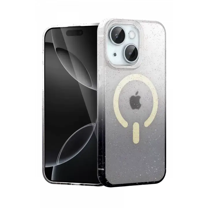 Newface Apple iPhone 15 Plus Pummel Shiny Magsafe Kapak - Siyah