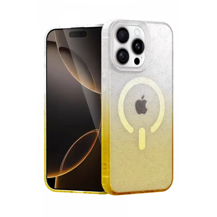 Newface Apple iPhone 15 Pro Max Pummel Shiny Magsafe Kapak - Gold