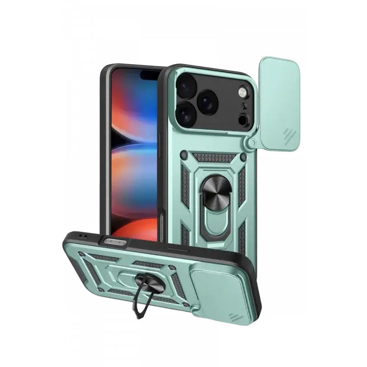 Newface Apple iPhone 17 Pro Max Pars Lens Yüzüklü Silikon - Yeşil