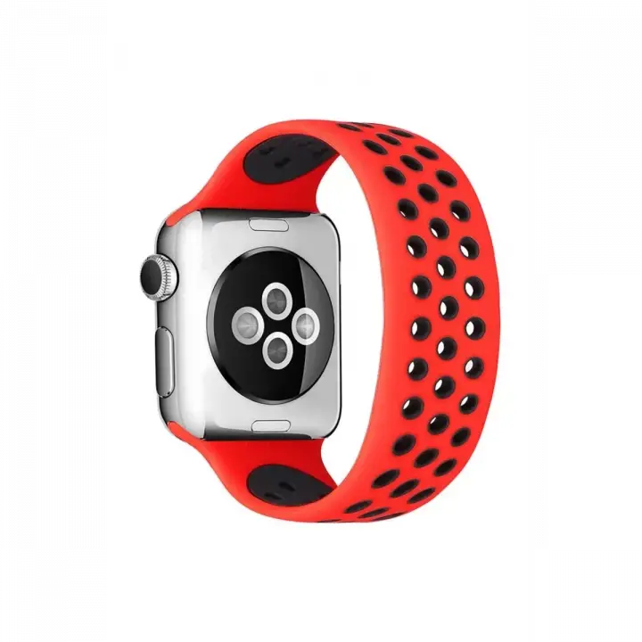 Newface Apple Watch 38mm Ayarlı Delikli Silikon Kordon - Kırmızı-Siyah
