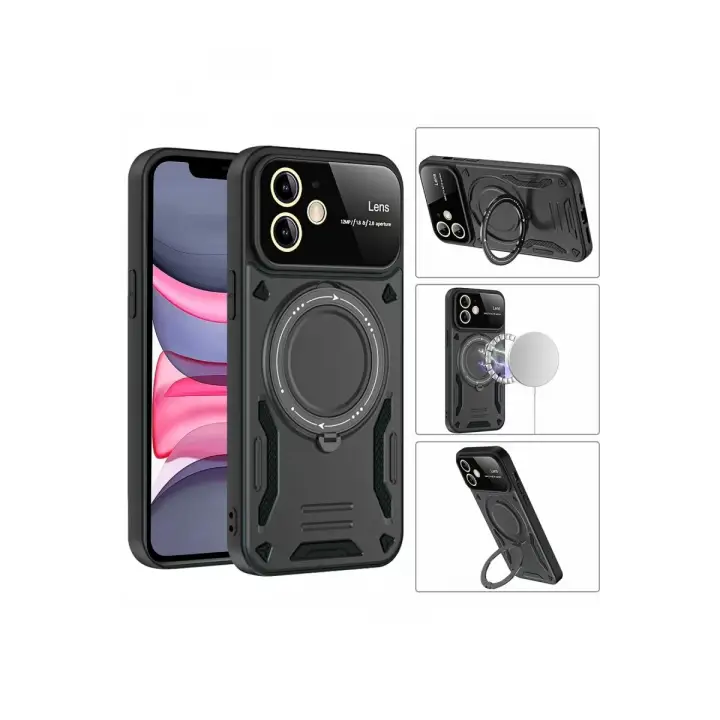 Newface Apple iPhone 11 Kılıf Joy Lens Standlı Kapak - Siyah