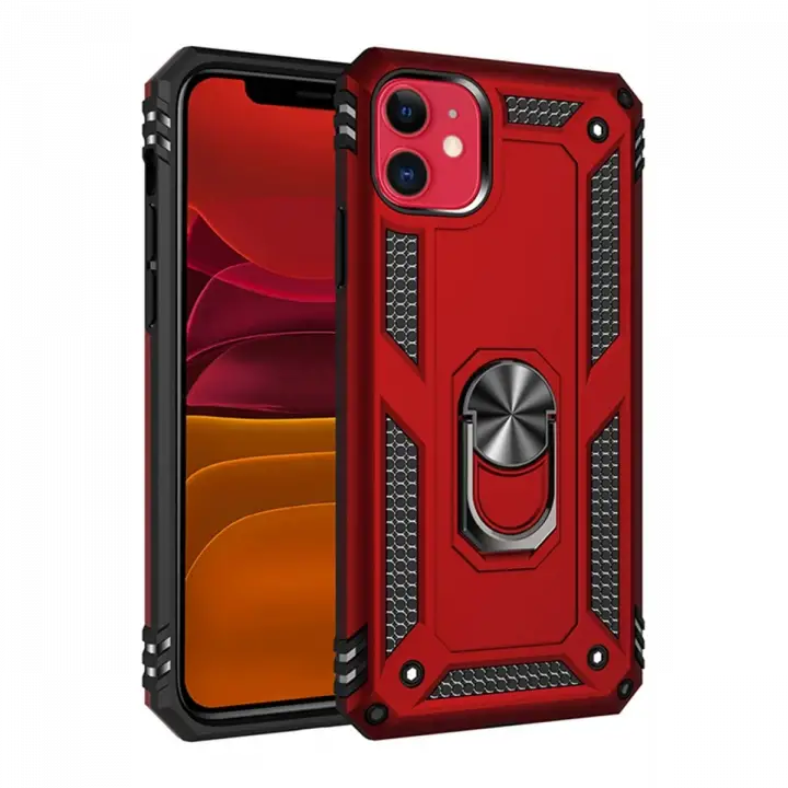 Newface iPhone 11 Kılıf Sofya Yüzüklü Silikon Kapak - Kırmızı