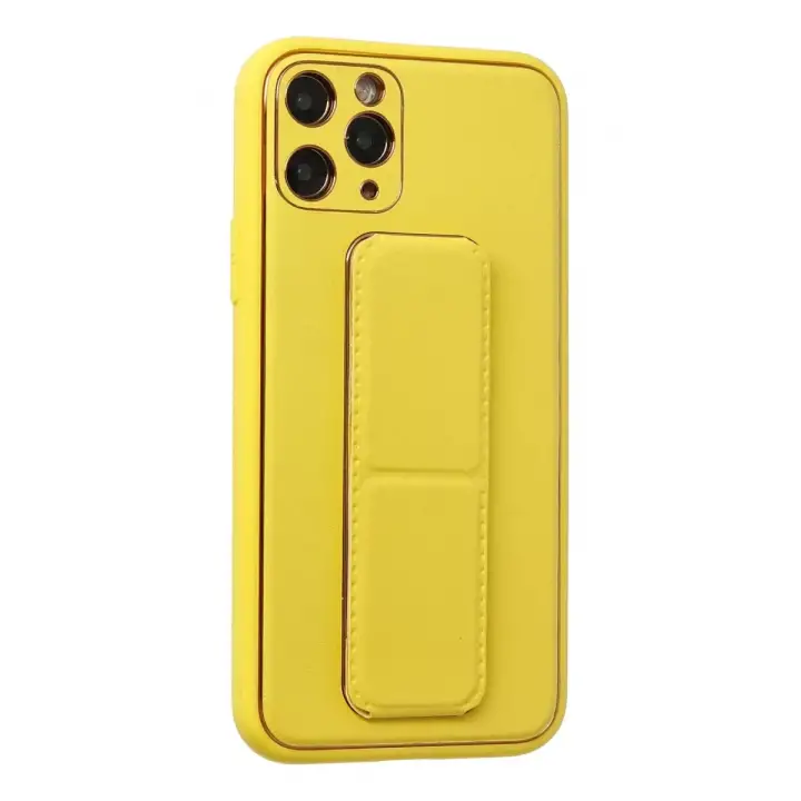 Newface iPhone 11 Pro Kılıf Coco Deri Standlı Kapak - Sarı