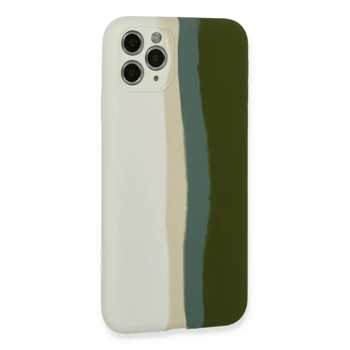 Newface iPhone 11 Pro Kılıf Ebruli Lansman Silikon - Beyaz-Yeşil