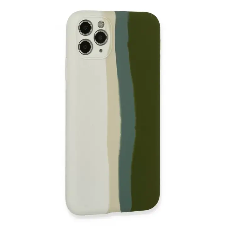 Newface iPhone 11 Pro Kılıf Ebruli Lansman Silikon - Beyaz-Yeşil