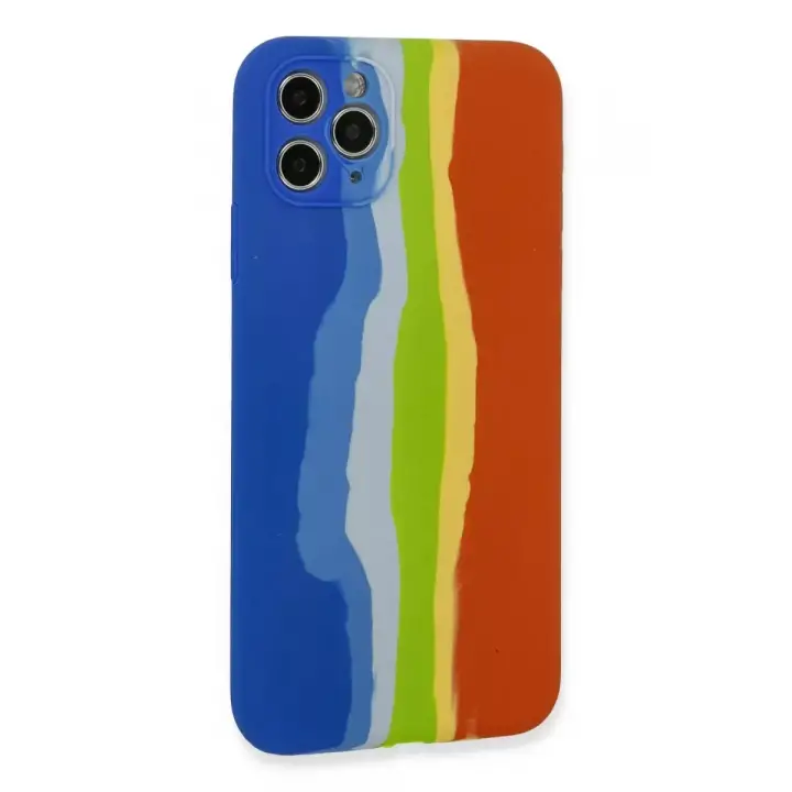 Newface Apple iPhone 11 Pro Kılıf Ebruli Lansman Silikon - Mavi-Turuncu