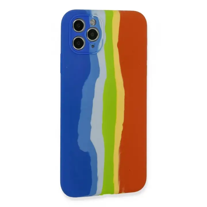 Newface iPhone 11 Pro Kılıf Ebruli Lansman Silikon - Mavi-Turuncu
