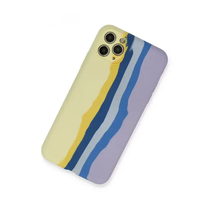 Newface iPhone 11 Pro Kılıf Ebruli Lansman Silikon - Sarı-Lila