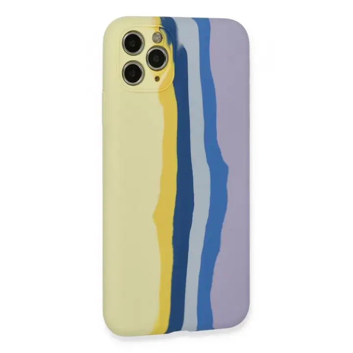 Newface iPhone 11 Pro Kılıf Ebruli Lansman Silikon - Sarı-Lila
