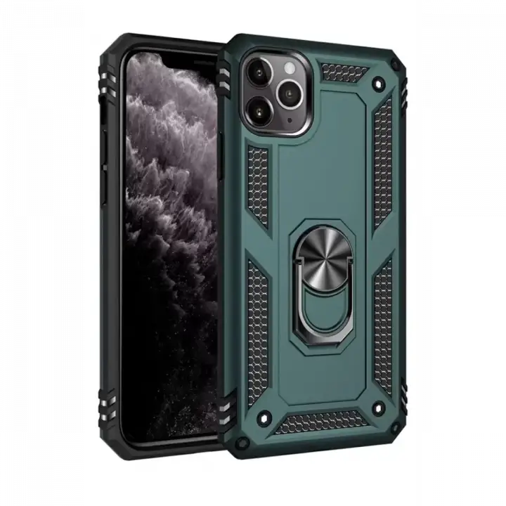Newface Apple iPhone 11 Pro Kılıf Sofya Yüzüklü Silikon Kapak - Yeşil