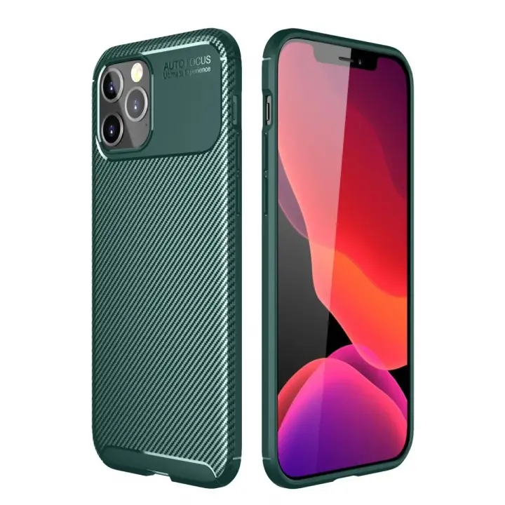 Newface Apple iPhone 11 Pro Max Kılıf Auto Focus Karbon Kapak - Yeşil