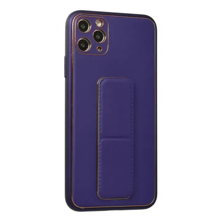 Newface Apple iPhone 11 Pro Max Kılıf Coco Deri Standlı Kapak - Mor