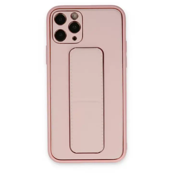 Newface Apple iPhone 11 Pro Max Kılıf Coco Deri Standlı Kapak - Pembe