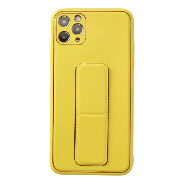 Newface Apple iPhone 11 Pro Max Kılıf Coco Deri Standlı Kapak - Sarı