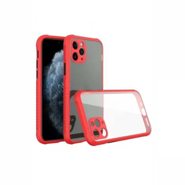 Newface Apple iPhone 11 Pro Max Kılıf Miami Şeffaf Silikon - Kırmızı