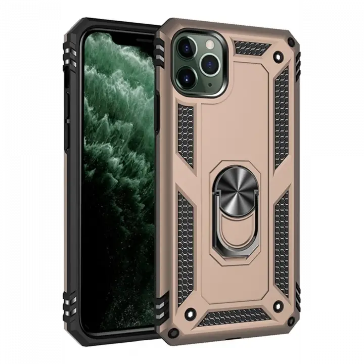 Newface iPhone 11 Pro Max Kılıf Sofya Yüzüklü Silikon Kapak - Gold