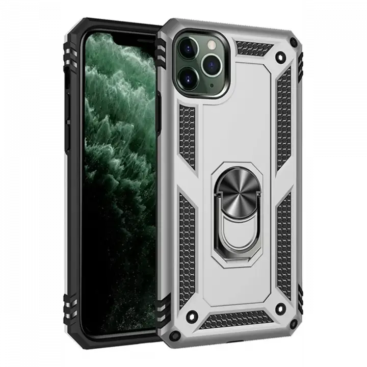Newface iPhone 11 Pro Max Kılıf Sofya Yüzüklü Silikon Kapak - Gümüş