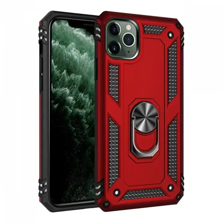 Newface Apple iPhone 11 Pro Max Kılıf Sofya Yüzüklü Silikon Kapak - Kırmızı