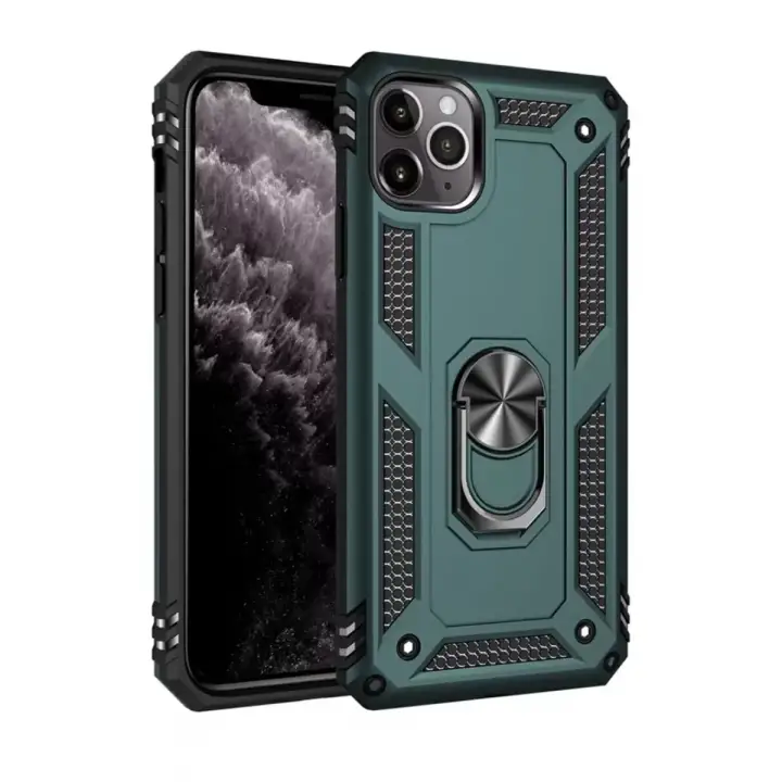 Newface Apple iPhone 11 Pro Max Kılıf Sofya Yüzüklü Silikon Kapak - Yeşil