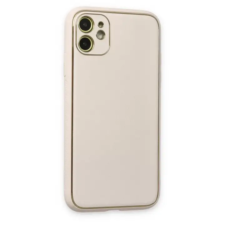 Newface Apple iPhone 12 Kılıf Coco Deri Silikon Kapak - Beyaz