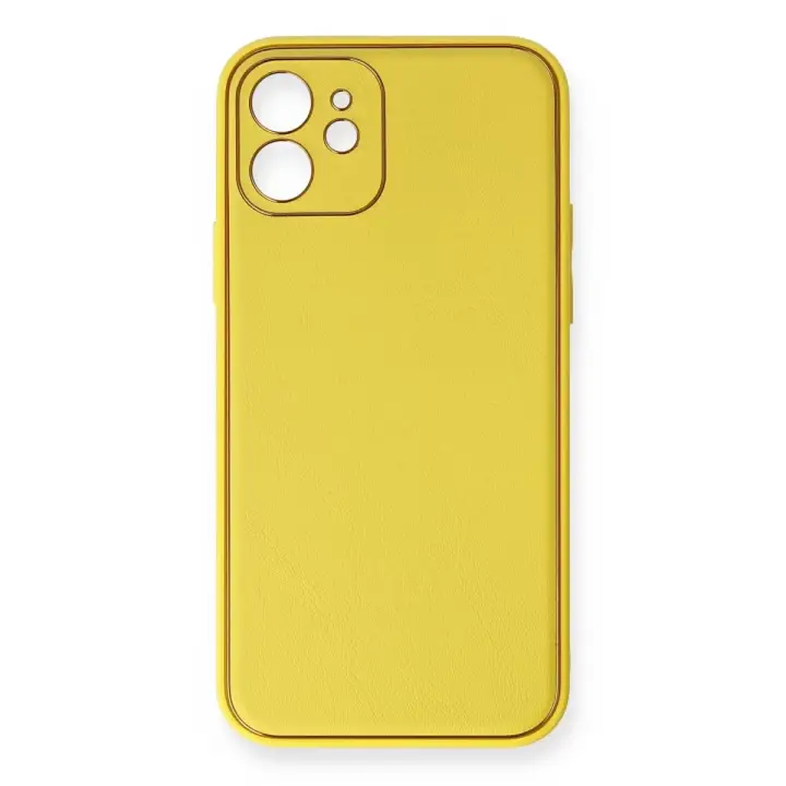Newface Apple iPhone 12 Kılıf Coco Deri Silikon Kapak - Sarı