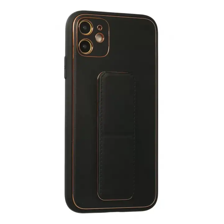Newface Apple iPhone 12 Kılıf Coco Deri Standlı Kapak - Siyah