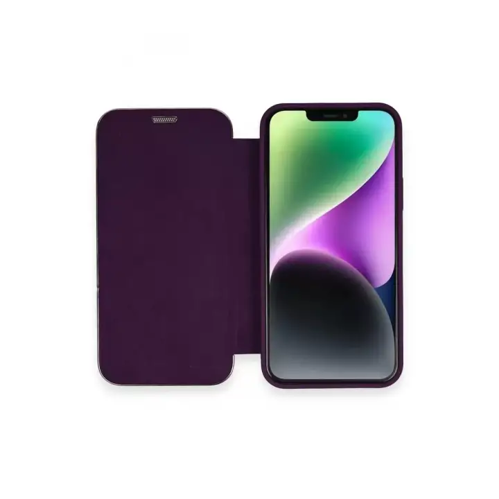 Newface Apple iPhone 12 Kılıf Dolpin Kapaklı - Derin Mor