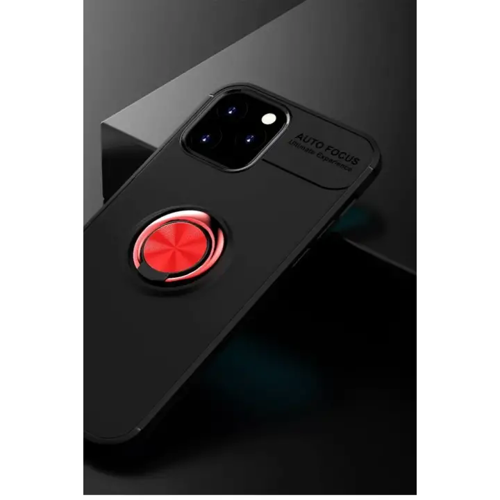 Newface Apple iPhone 12 Kılıf Range Yüzüklü Silikon - Siyah-Kırmızı