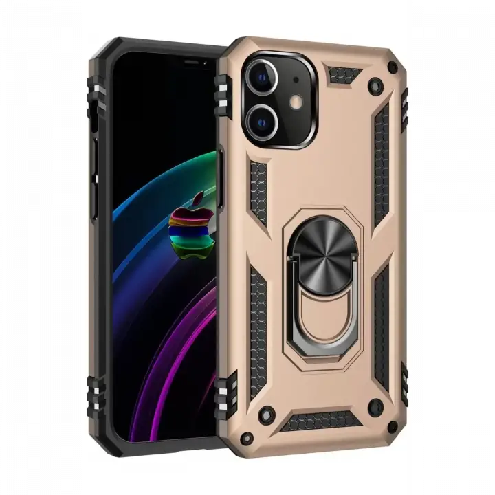 Newface Apple iPhone 12 Kılıf Sofya Yüzüklü Silikon Kapak - Gold