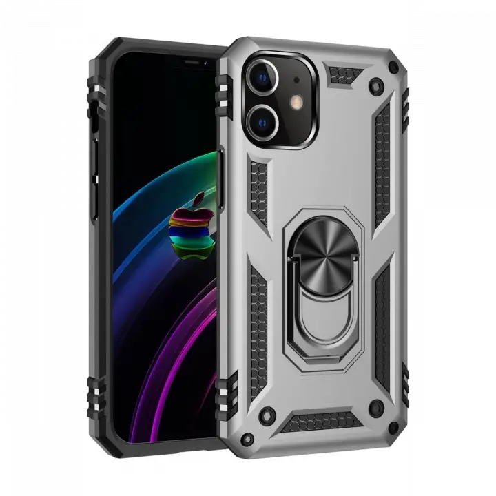 Newface iPhone 12 Kılıf Sofya Yüzüklü Silikon Kapak - Gümüş
